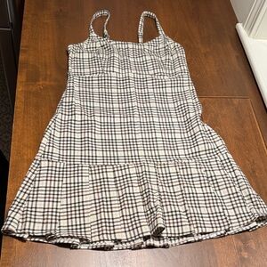 Hollister Plaid Pleated Dress Brown Cream and Black
